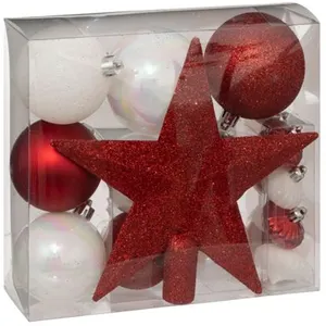 Comparateur de prix : FÉÉRIC LIGHTS AND CHRISTMAS Déco de sapin de Noël Kit de 18 pièces Boules et Cimier - Rouge et Blanc