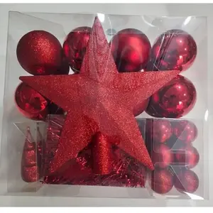 Déco de Sapin de Noël Kit 44 pièces, Boule, Guirlande et Cimier - Roug... pas cher