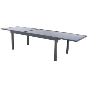 Comparateur de prix : HESPERIDE Table extensible rectangulaire en verre piazza 8/12 places gris anthracite