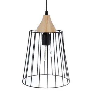 Comparateur de prix : Suspension abat-jour en métal et support en bois - Atmosphera TU