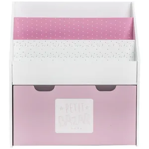 Comparateur de prix : ATMOSPHERA Bibliothèque Enfant blanche & rose avec bac de rangement sur roulette