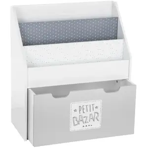 Comparateur de prix : ATMOSPHERA CREATEUR D'INTERIEUR Bibliothèque Enfant blanche & grise avec bac de rangement sur roulette
