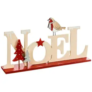 FEERIC LIGHTS & CHRISTMAS Déco à poser NOEL lettres en Bois avec sapin rouge L 22.5 cm