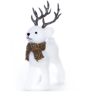 Pp No Name Statuette Déco Renne Marron Glacé 19cm Blanc