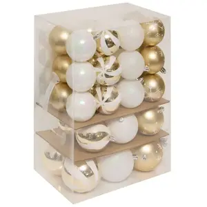 Comparateur de prix : Déco de sapin Lot de 60 Boules de Noël de 4 à 8 cm - Doré et Blanc