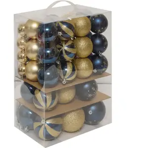 Déco de sapin Lot de 60 Boules de Noël de 4 à 8 cm - Bleu et Doré pas cher