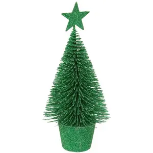 Déco de Noël Sapin de table Vert à Paillettes H 14 cm