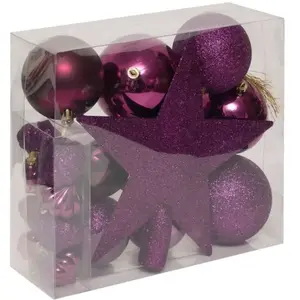 Déco de sapin de Noël Kit de 18 pièces Boules et Cimier - Violet pas cher