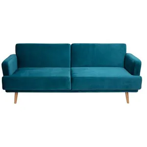 ATMOSPHERA Canapé convertible 3 places en velours (214x86x83 cm - Bleu Canard)