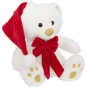 Déco Noël Peluche Ours avec bonnet et noeud rouge H 34 cm pas cher