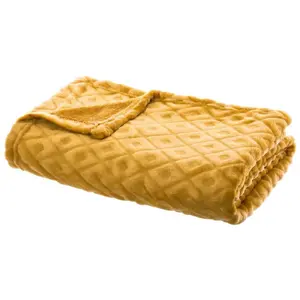 Comparateur de prix : Plaid - ATMOSPHERA - Losange - Flanelle - Jaune ocre - 125x150 cm