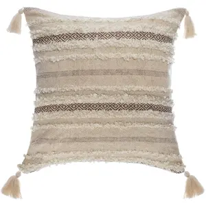 HOMEMAISON Atmosphera - Coussin Shine Carré avec Pompons 59x59cm - Beige - ShineVendu parcarrefour