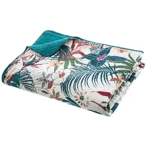 Comparateur de prix : ATMOSPHERA CREATEUR D'INTERIEUR Dessus de lit imprimé jungle - 240 x 220 cm - Bleu canard