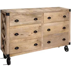 Comparateur de prix : ATMOSPHERA - Buffet d'intérieur 6 Tiroirs Silas - Bois et métal - Silas