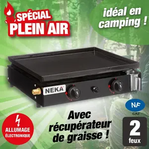 Comparateur de prix : NEKA Plancha à gaz 2 feux - l 49 x l 41 x h 14 cm - noir