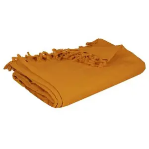 Comparateur de prix : Jeté de lit coton jaune moutarde 160x220cm Atmosphera Créateur D'intérieur