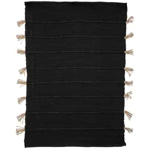 Atmosphera - Tapis Tula en coton avec pompon en jute 60 x 90 cm - Noir