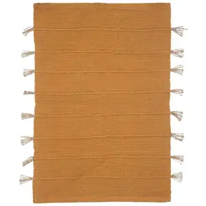 Tapis Box en coton avec pompon en jute 60x90cm jaune pas cher