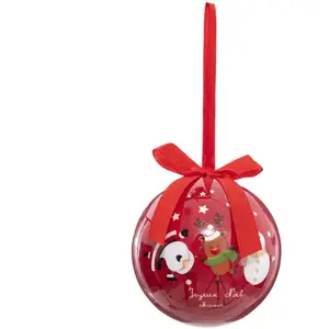 Déco Sapin Boule de Noël D 7.5 cm Rouge brillant Joyeux Noël pas cher