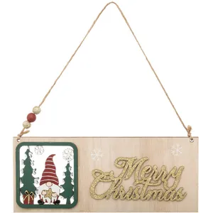 Déco de Noël Pancarte murale Gnome et Merry Christmas L 22 cm pas cher