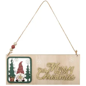 Déco de Noël Pancarte murale Gnome et Merry Christmas L 22 cm pas cher