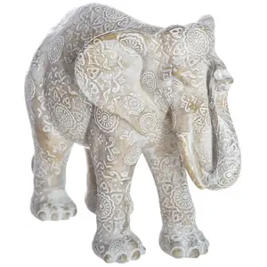 Statuette - ATMOSPHERA - Éléphant Blanc - H 15 cm - Polyrésine - Beige pas cher
