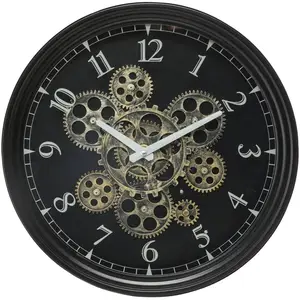 Comparateur de prix : Atmosphera Pendule murale en métal noir mécanisme en mouvement  D 37 cm