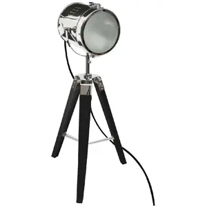 Atmosphera - Lampe Ebor - noir et chrome - métal et bois H68 cm