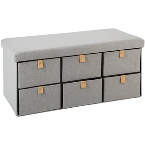 Comparateur de prix : ATMOSPHERA Pouf Pliant Double avec 6 Tiroirs coloris Gris Suède 76.5 x H 38 cm