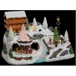 JJA Déco Noël chalet à la montagne piles lumineux animé - Multicolore pas cher