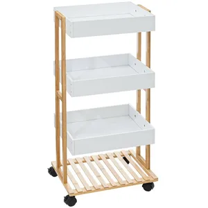 Comparateur de prix : 5five - desserte 4 niveaux à roulettes "naturéo" bambou blanc