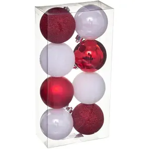 Déco de sapin Lot de 8 Boules de Noël D 7 cm - Blanc et Rouge