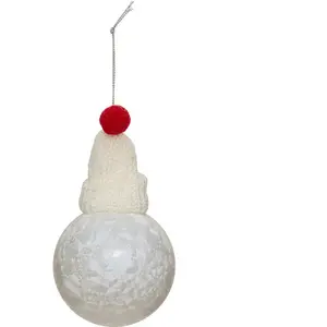 Déco Sapin Boule de Noël D 8 cm Blanc givré et bonnet pas cher