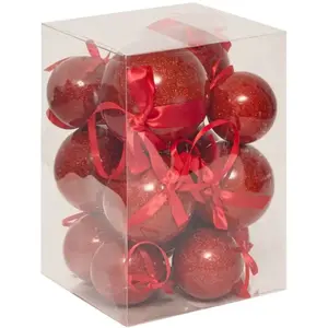 Comparateur de prix : Déco de sapin Lot de 14 Boules de Noël de 6 à 10 cm - Rouge pailleté