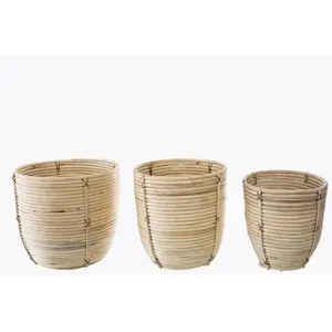 Atmosphera Créateur D'intérieur - Set de 3 pots rotin D24 25 34cm pas cher