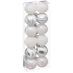 Comparateur de prix : Atmosphera Lot de 12 Boules de Noël - Décoration de Sapin Blanc pailleté PVC 40 mm.