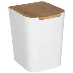 Poubelle de salle de bains à couvercle pivotant blanc et bambou, 5Five