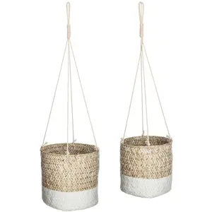 Comparateur de prix : Atmosphera Créateur d'intérieur - Lot de 2 Cache-Pots à Suspendre Seagrass 15cm Blanc