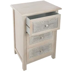 Commode 3 tiroirs Hina L - ATMOSPHERA - Blanc - Bois MDF, paulownia pas cher