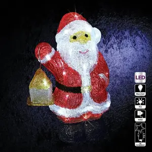 Comparateur de prix : Féeric lights & Christmas Père Noël lumineux avec lanterne 40 LED - Blanc froid