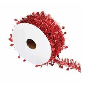 JJA Deco sapin Guirlande en rouleau fines avec étoiles 3 m Rouge pas cher