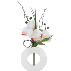 Comparateur de prix : Atmosphera Composition florale d'Orchidées artificielles Vase Blanc en Céramique H 45 cm