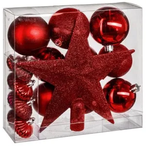 Comparateur de prix : AC-Déco Déco de sapin de Noël Kit de 18 pièces Boules et Cimier - Rouge