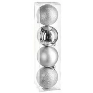 Comparateur de prix : Atmosphera Déco de sapin Lot de 4 Boules de Noël D 8 cm - Argent - Feeric Christmas
