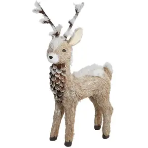 ATMOSPHERA Renne Enneigé Déco "Souffle Polaire" 35cm Naturel pas cher