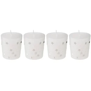 Comparateur de prix : FEERIC LIGHTS & CHRISTMAS Lot de 4 Bougies Votive Blanc étoiles et paillettes D 4 cm