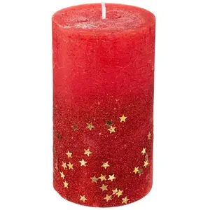 Bougie Rouge pailletée et étoilée H 12 cm 340 G - Feeric Christmas pas cher