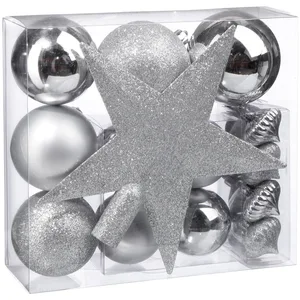 Comparateur de prix : FEERIC LIGHTS & CHRISTMAS Déco de sapin de Noël Kit de 18 pièces Boules et Cimier - Argent