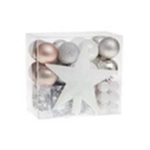 Lot de 44 pièces de décorations sapin noël - Thème Rose Gris Blanc pas cher