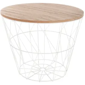 Comparateur de prix : Atmosphera Table À Café En Métal Blanc Et Plateau En Bois H 30.5 Cm